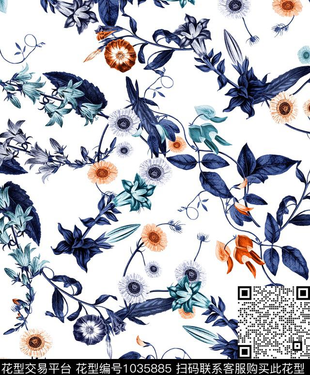 数码华亿平台花卉大牌风数码印花华亿平台下载（图片编号: 1035885） - 瓦栏（Walan）