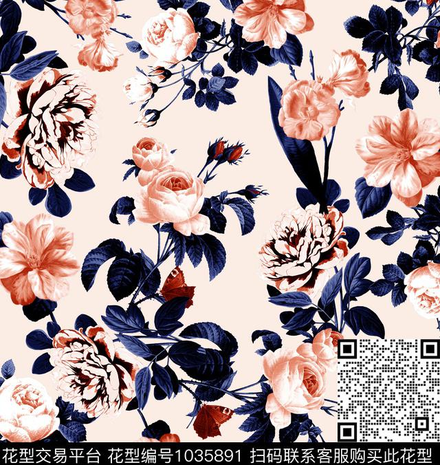 数码华亿平台花卉大牌风数码印花华亿平台下载（图片编号: 1035891） - 瓦栏（Walan）