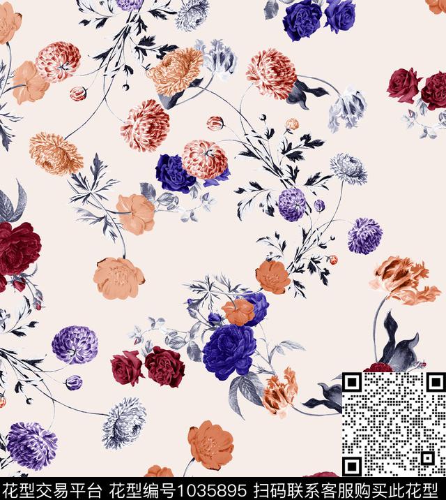 数码华亿平台花卉大牌风数码印花华亿平台下载（图片编号: 1035895） - 瓦栏（Walan）