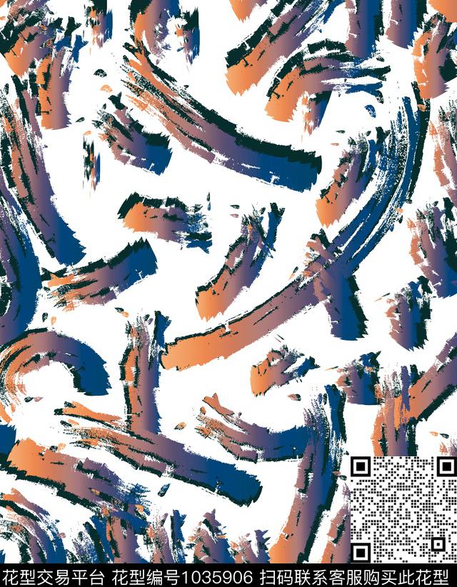 趣味抽象笔触数码印花华亿平台下载（图片编号: 1035906） - 瓦栏（Walan）