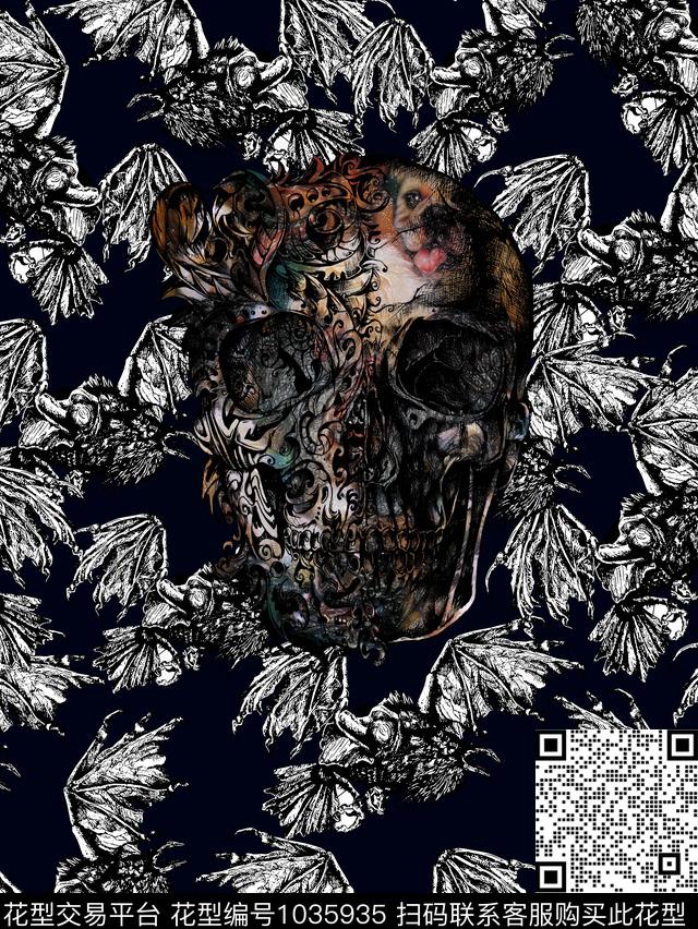 衬衫骷髅素雅数码印花华亿平台下载（图片编号: 1035935） - 瓦栏（Walan）