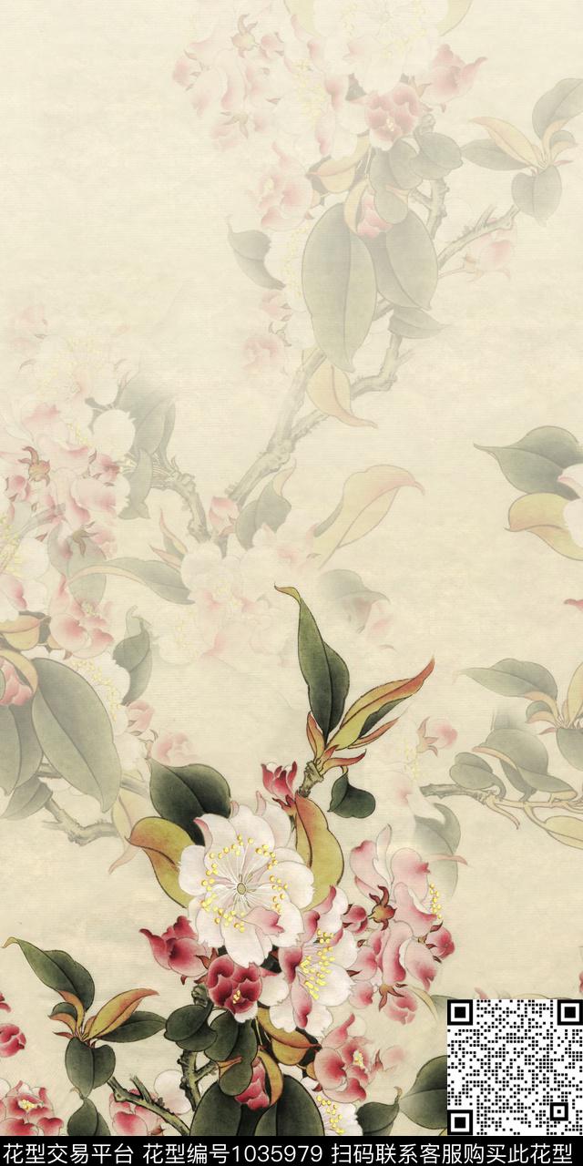 定位花花卉手绘花卉数码印花华亿平台下载（图片编号: 1035979） - 瓦栏（Walan）