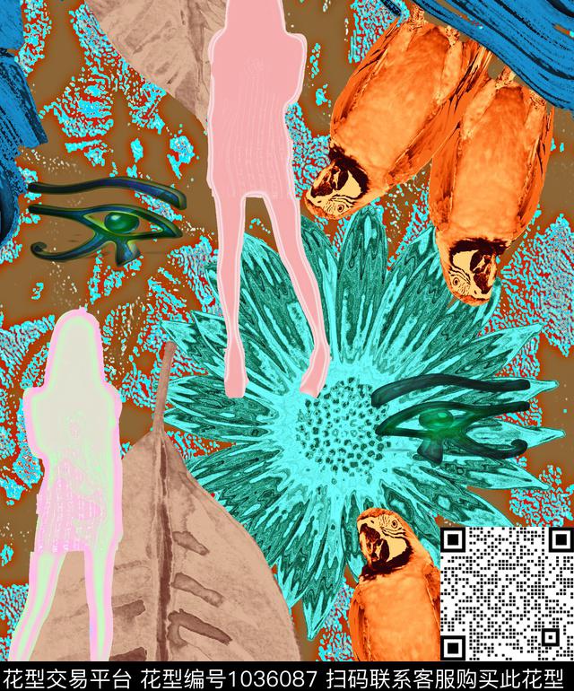 条纹植物抽象数码印花华亿平台下载（图片编号: 1036087） - 瓦栏（Walan）