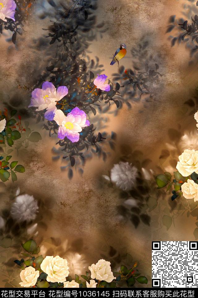 花卉国画中国风数码印花华亿平台下载（图片编号: 1036145） - 瓦栏（Walan）