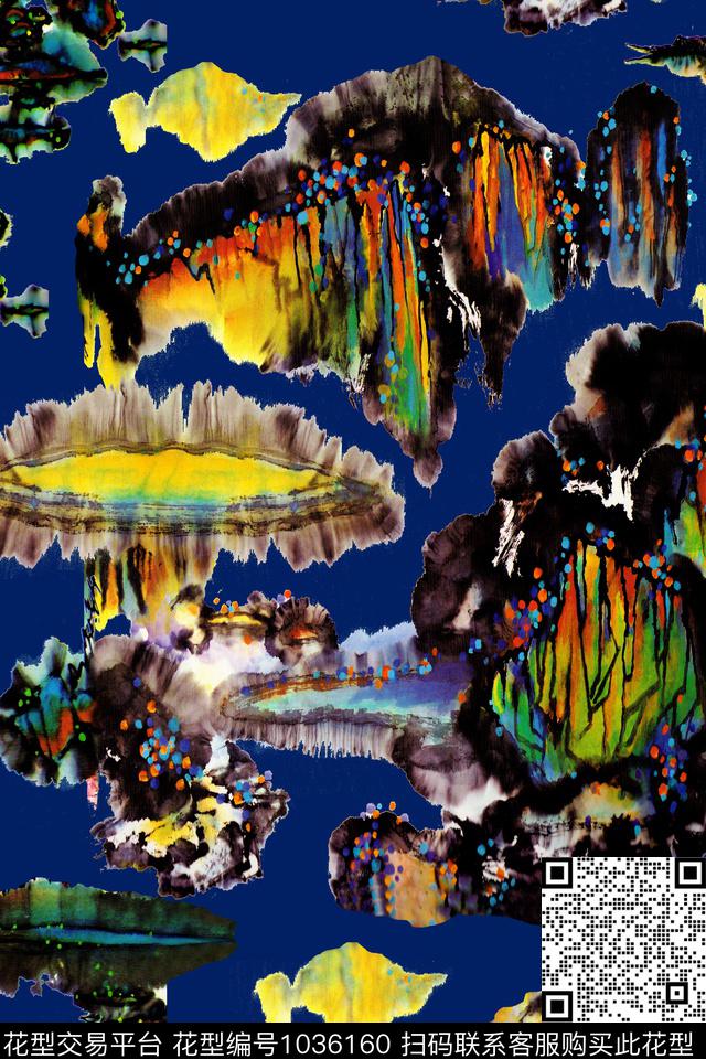 肌理抽象水墨风数码印花华亿平台下载（图片编号: 1036160） - 瓦栏（Walan）
