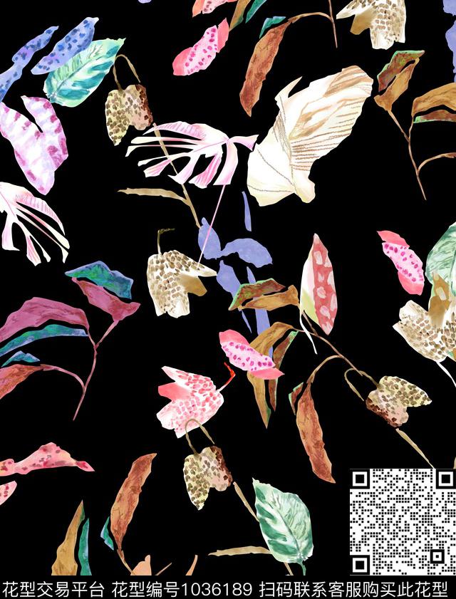 抽象休闲清爽底花卉数码印花华亿平台下载（图片编号: 1036189） - 瓦栏（Walan）