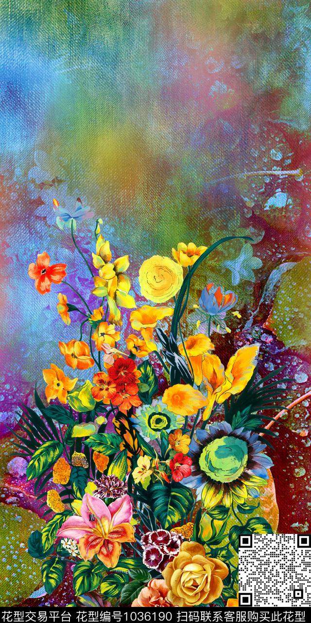水彩花卉纹理年轻女性数码印花华亿平台下载（图片编号: 1036190） - 瓦栏（Walan）