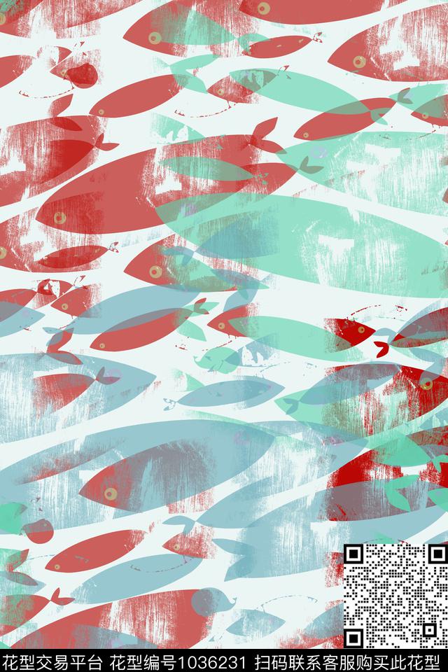 抽象花卉男装休闲花卉抽象鱼儿数码印花华亿平台下载（图片编号: 1036231） - 瓦栏（Walan）