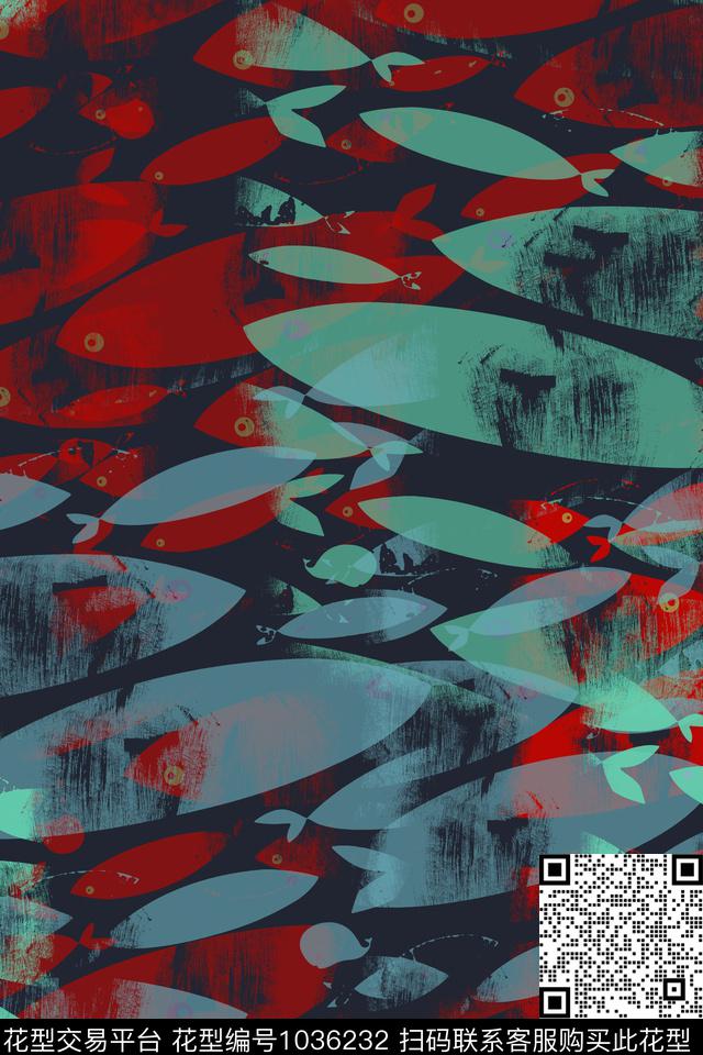 抽象花卉男装休闲花卉抽象鱼儿数码印花华亿平台下载（图片编号: 1036232） - 瓦栏（Walan）