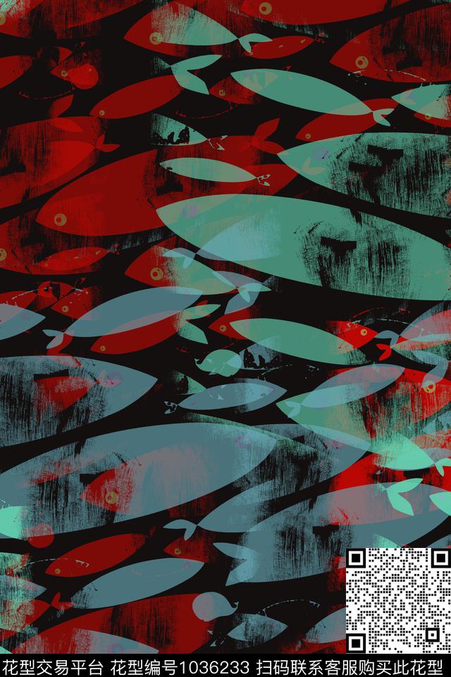 抽象花卉男装休闲花卉抽象鱼儿数码印花华亿平台下载（图片编号: 1036233） - 瓦栏（Walan）