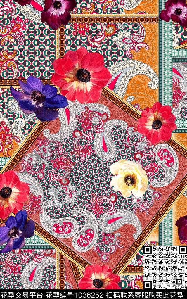 民族风花卉几何数码印花华亿平台下载（图片编号: 1036252） - 瓦栏（Walan）