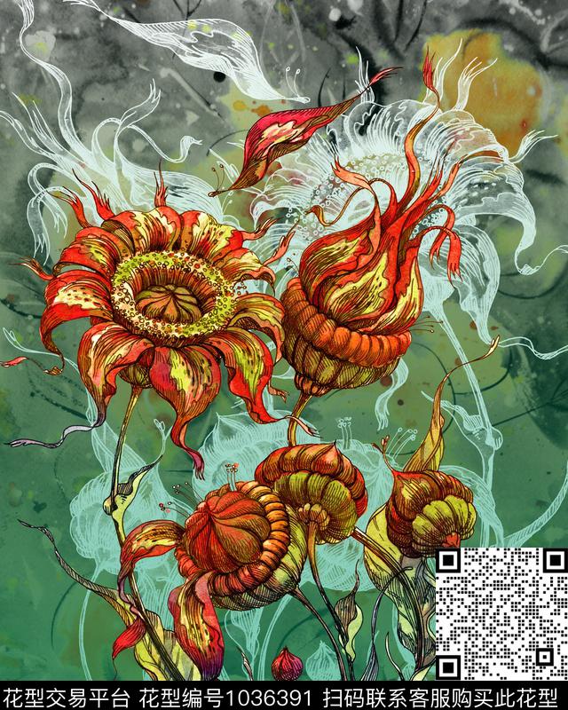 花卉中老年油画华亿平台数码印花华亿平台下载（图片编号: 1036391） - 瓦栏（Walan）