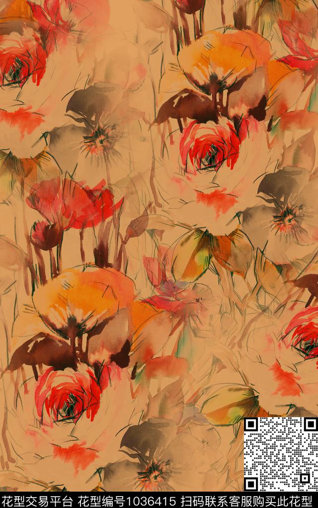 线条花卉中老年数码印花华亿平台下载（图片编号: 1036415） - 瓦栏（Walan）