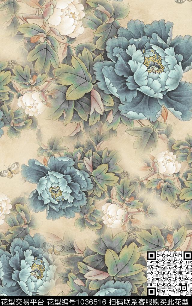 花卉中老年中国风数码印花华亿平台下载（图片编号: 1036516） - 瓦栏（Walan）