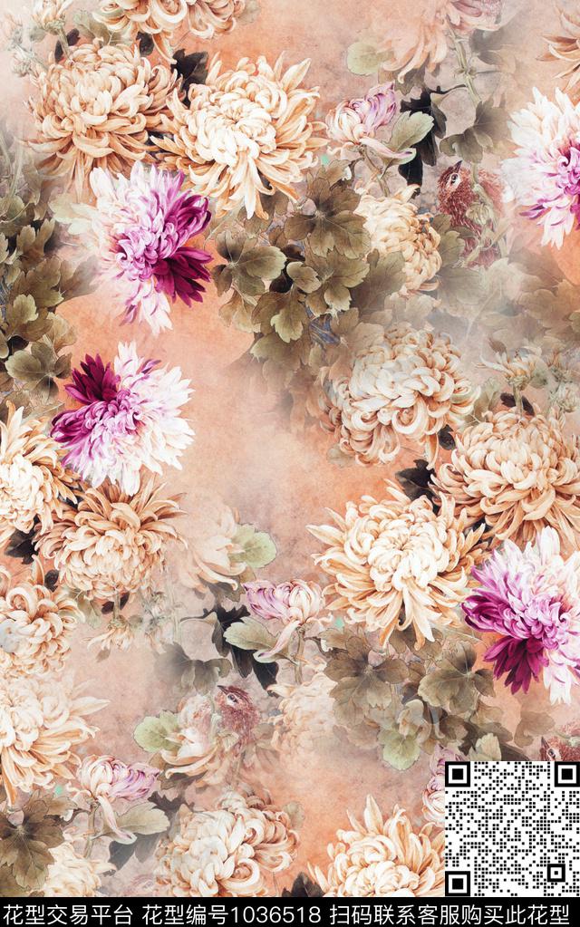 花卉中老年中国风数码印花华亿平台下载（图片编号: 1036518） - 瓦栏（Walan）