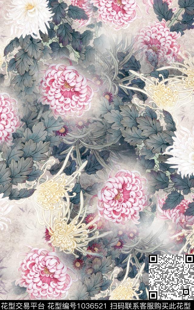 花卉中老年中国风数码印花华亿平台下载（图片编号: 1036521） - 瓦栏（Walan）