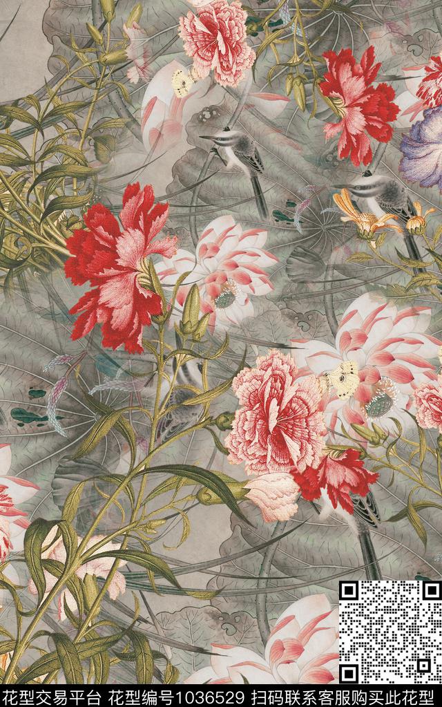 花卉中老年中国风数码印花华亿平台下载（图片编号: 1036529） - 瓦栏（Walan）