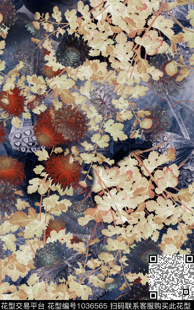 花卉中老年中国风数码印花华亿平台下载（图片编号: 1036565） - 瓦栏（Walan）