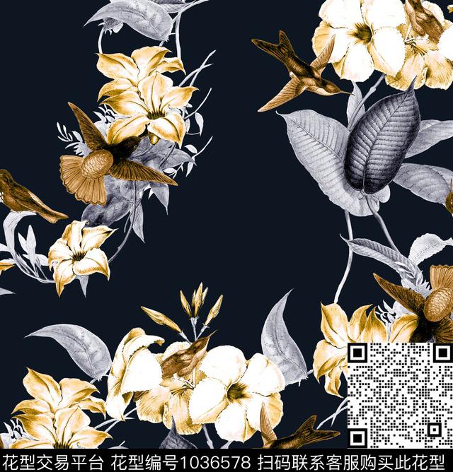 数码华亿平台花卉大牌风数码印花华亿平台下载（图片编号: 1036578） - 瓦栏（Walan）