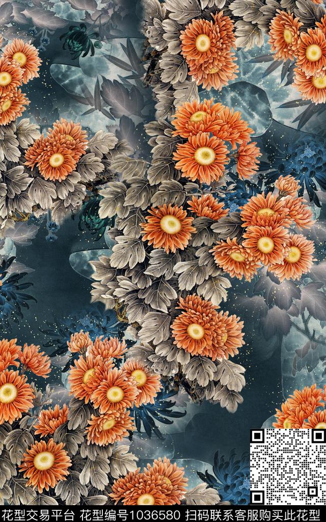 花卉中老年中国风数码印花华亿平台下载（图片编号: 1036580） - 瓦栏（Walan）