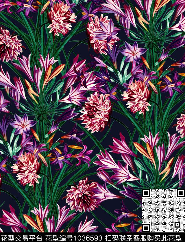 数码华亿平台花卉大牌风数码印花华亿平台下载（图片编号: 1036593） - 瓦栏（Walan）