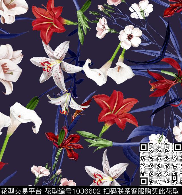 数码华亿平台花卉大牌风数码印花华亿平台下载（图片编号: 1036602） - 瓦栏（Walan）