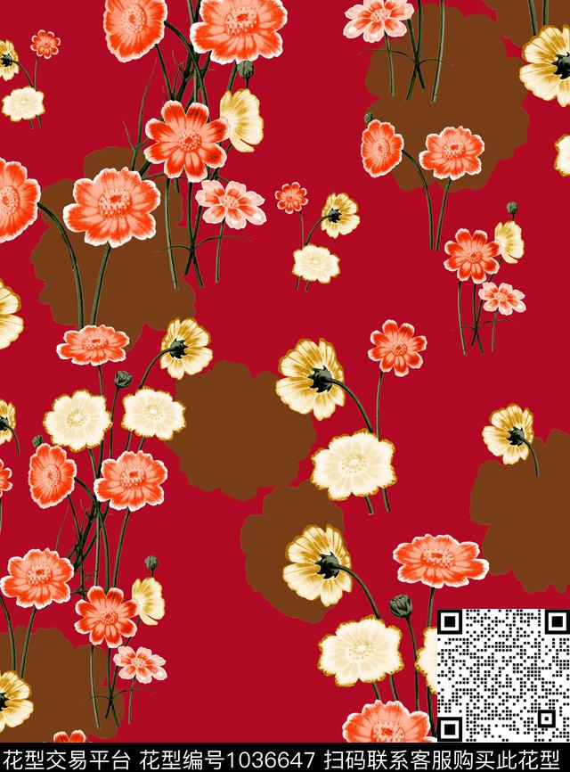 数码华亿平台花卉大牌风数码印花华亿平台下载（图片编号: 1036647） - 瓦栏（Walan）