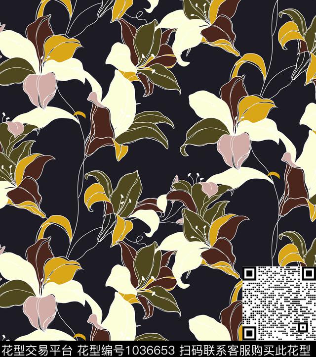 花卉大牌风传统华亿平台数码印花华亿平台下载（图片编号: 1036653） - 瓦栏（Walan）