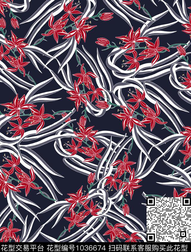 数码华亿平台花卉大牌风数码印花华亿平台下载（图片编号: 1036674） - 瓦栏（Walan）