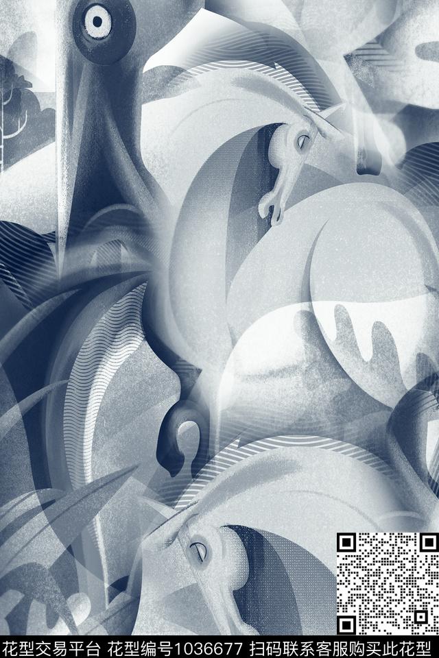 抽象男装动物几何肌理数码印花华亿平台下载（图片编号: 1036677） - 瓦栏（Walan）