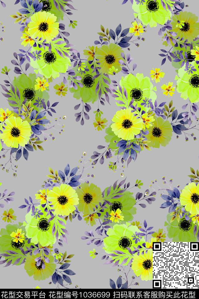 数码华亿平台水彩花卉绿植树叶数码印花华亿平台下载（图片编号: 1036699） - 瓦栏（Walan）