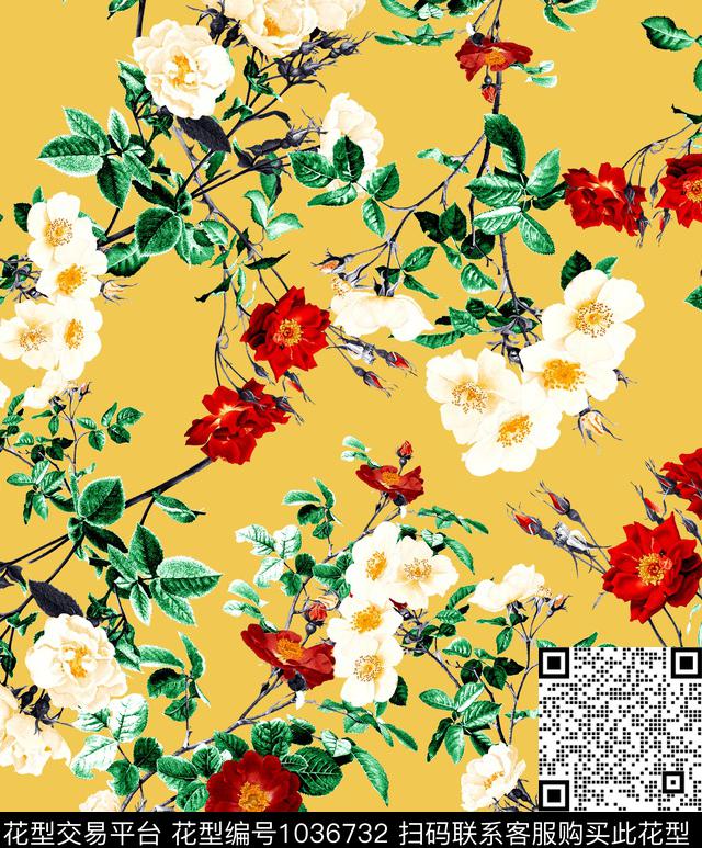 数码华亿平台花卉大牌风数码印花华亿平台下载（图片编号: 1036732） - 瓦栏（Walan）