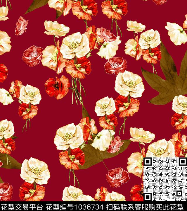 数码华亿平台花卉大牌风数码印花华亿平台下载（图片编号: 1036734） - 瓦栏（Walan）