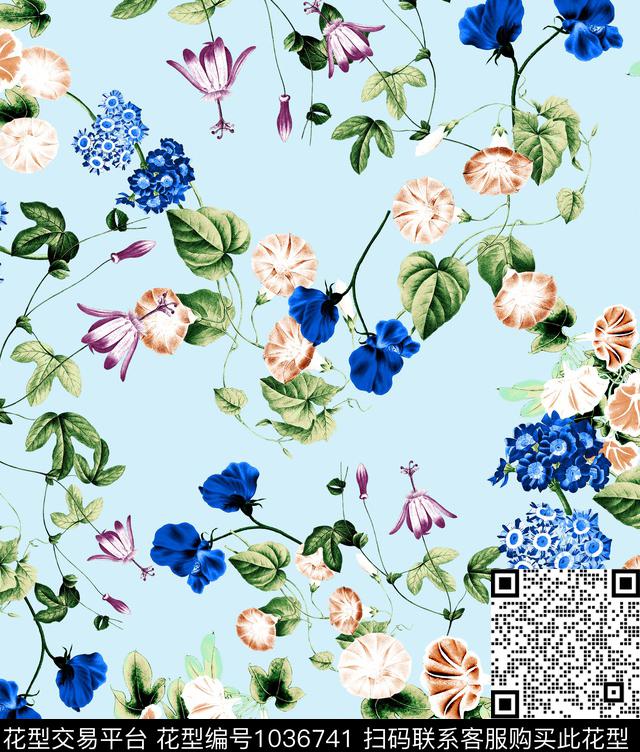 数码华亿平台花卉大牌风数码印花华亿平台下载（图片编号: 1036741） - 瓦栏（Walan）