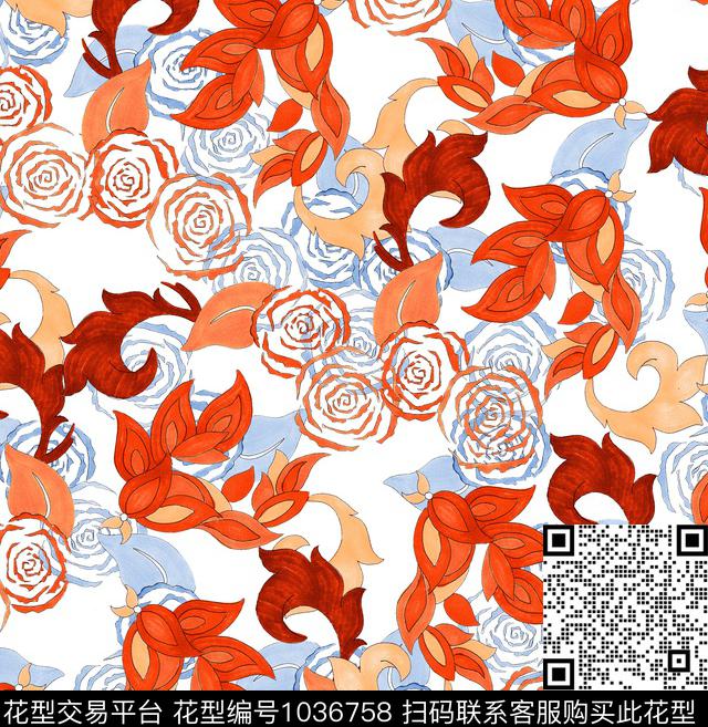 数码华亿平台花卉大牌风数码印花华亿平台下载（图片编号: 1036758） - 瓦栏（Walan）