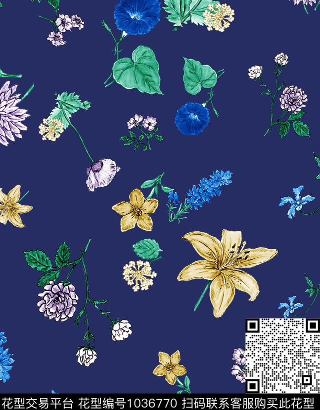 花卉小碎花彩底花卉数码印花华亿平台下载（图片编号: 1036770） - 瓦栏（Walan）