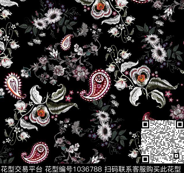数码华亿平台黑底花卉女装数码印花华亿平台下载（图片编号: 1036788） - 瓦栏（Walan）