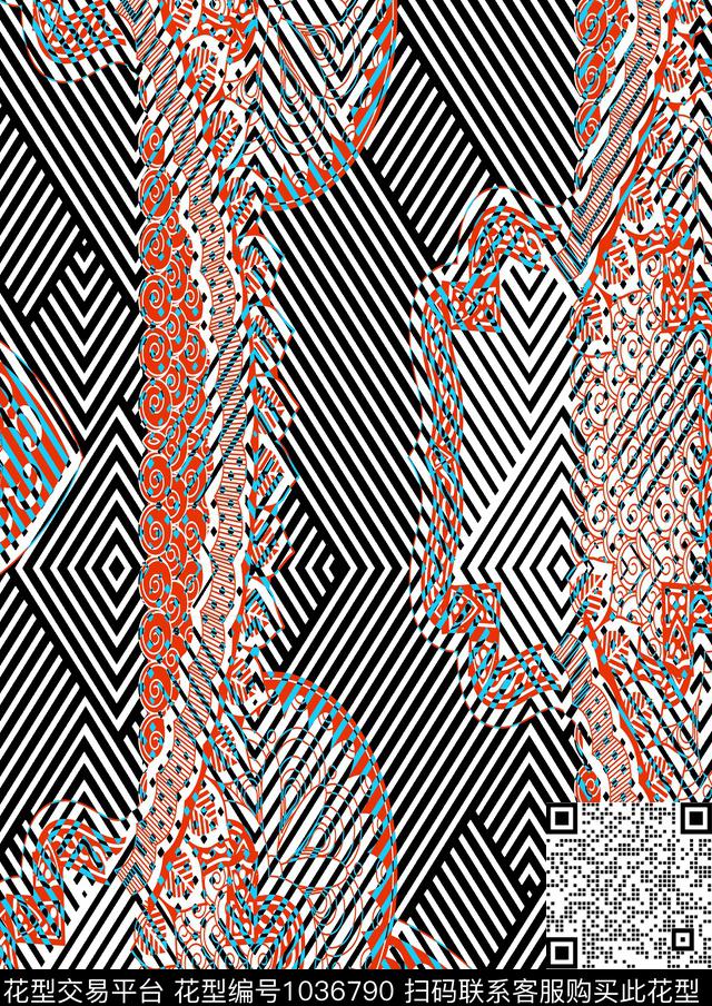 女装几何大牌风数码印花华亿平台下载（图片编号: 1036790） - 瓦栏（Walan）
