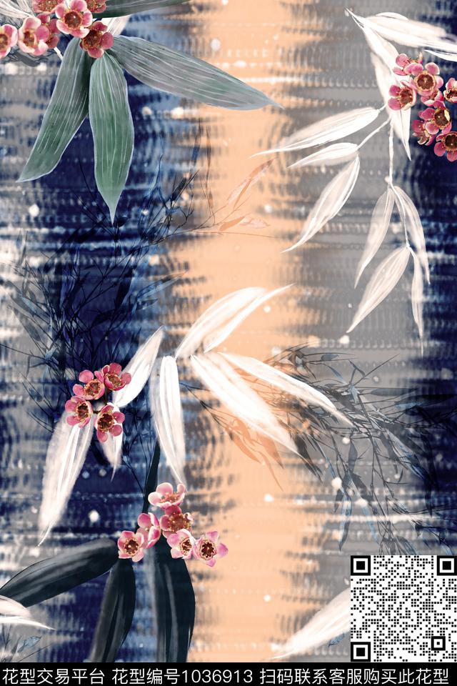 花卉中国风竹子数码印花华亿平台下载（图片编号: 1036913） - 瓦栏（Walan）