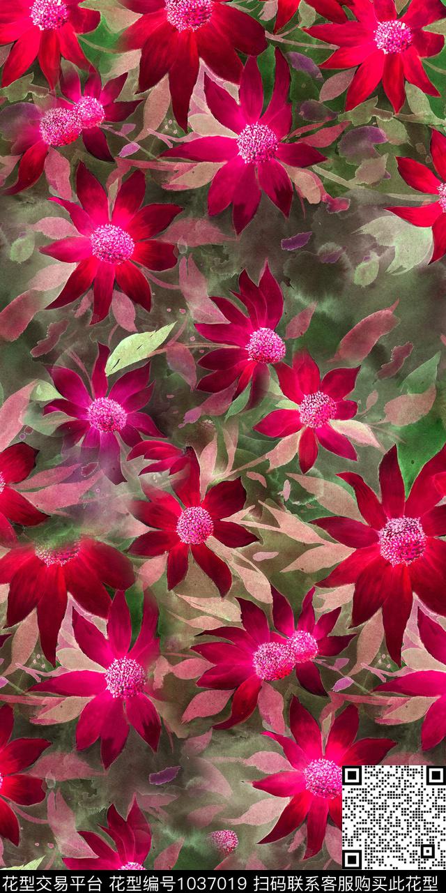抽象花卉小碎花手绘花卉数码印花华亿平台下载（图片编号: 1037019） - 瓦栏（Walan）