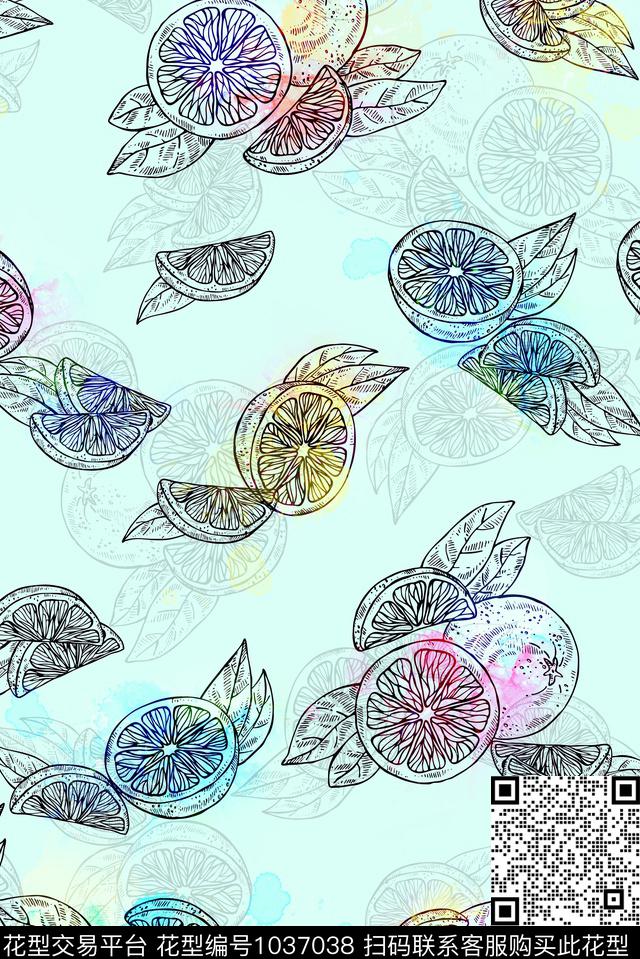 趣味水果清爽底花卉数码印花华亿平台下载（图片编号: 1037038） - 瓦栏（Walan）