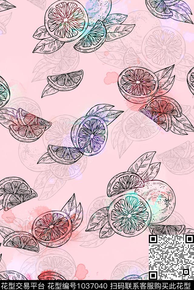 趣味水果清爽底花卉数码印花华亿平台下载（图片编号: 1037040） - 瓦栏（Walan）