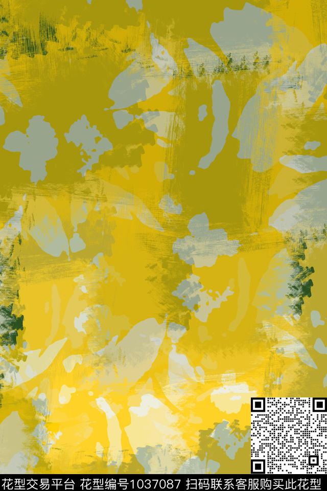 抽象花卉胸前独幅男装休闲花卉数码印花华亿平台下载（图片编号: 1037087） - 瓦栏（Walan）