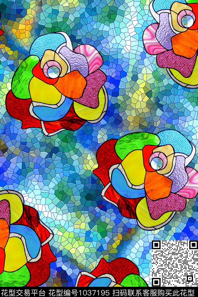 格子花卉几何数码印花华亿平台下载（图片编号: 1037195） - 瓦栏（Walan）