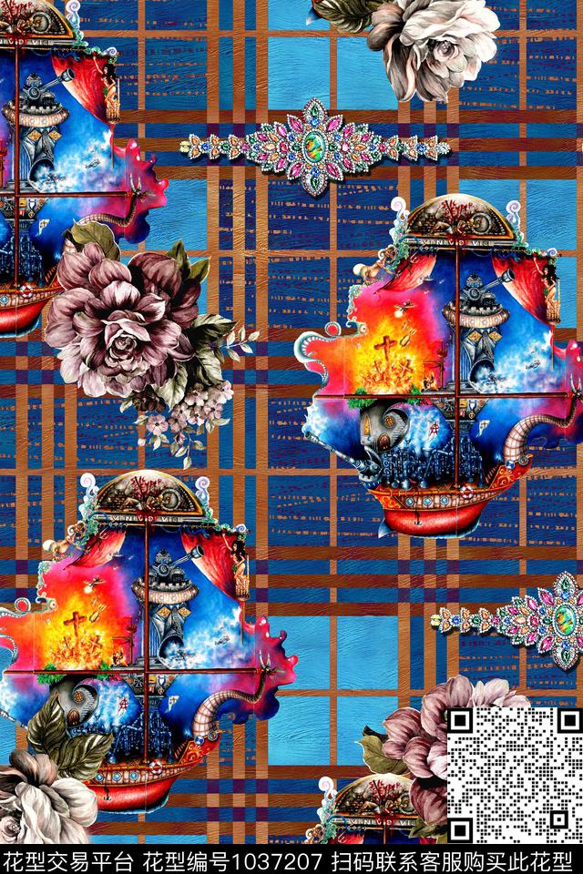 休闲花卉几何数码印花华亿平台下载（图片编号: 1037207） - 瓦栏（Walan）