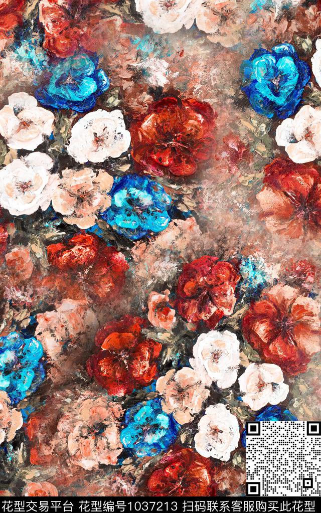 花卉笔触中老年数码印花华亿平台下载（图片编号: 1037213） - 瓦栏（Walan）