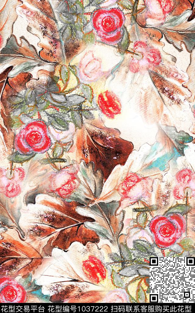 肌理花卉笔触数码印花华亿平台下载（图片编号: 1037222） - 瓦栏（Walan）