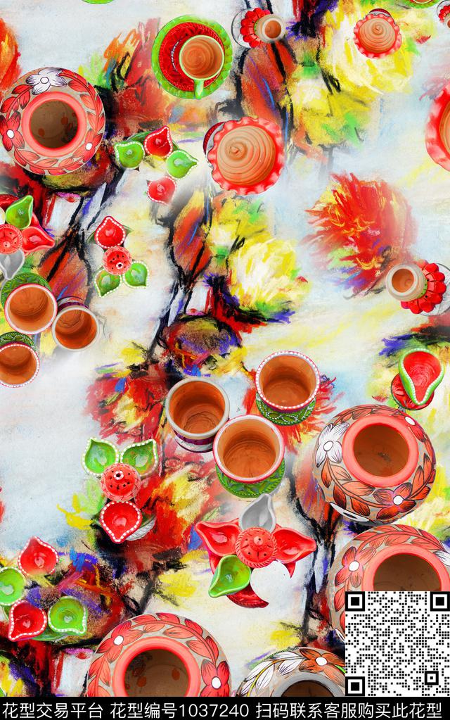 民族风笔触中老年数码印花华亿平台下载（图片编号: 1037240） - 瓦栏（Walan）