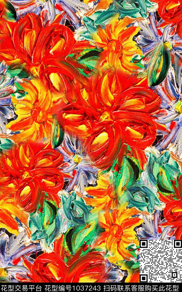 花卉笔触中老年数码印花华亿平台下载（图片编号: 1037243） - 瓦栏（Walan）