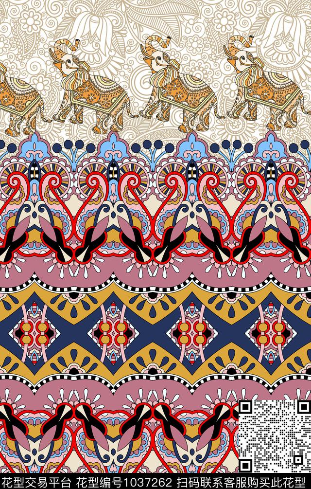 数码华亿平台民族风大象数码印花华亿平台下载（图片编号: 1037262） - 瓦栏（Walan）
